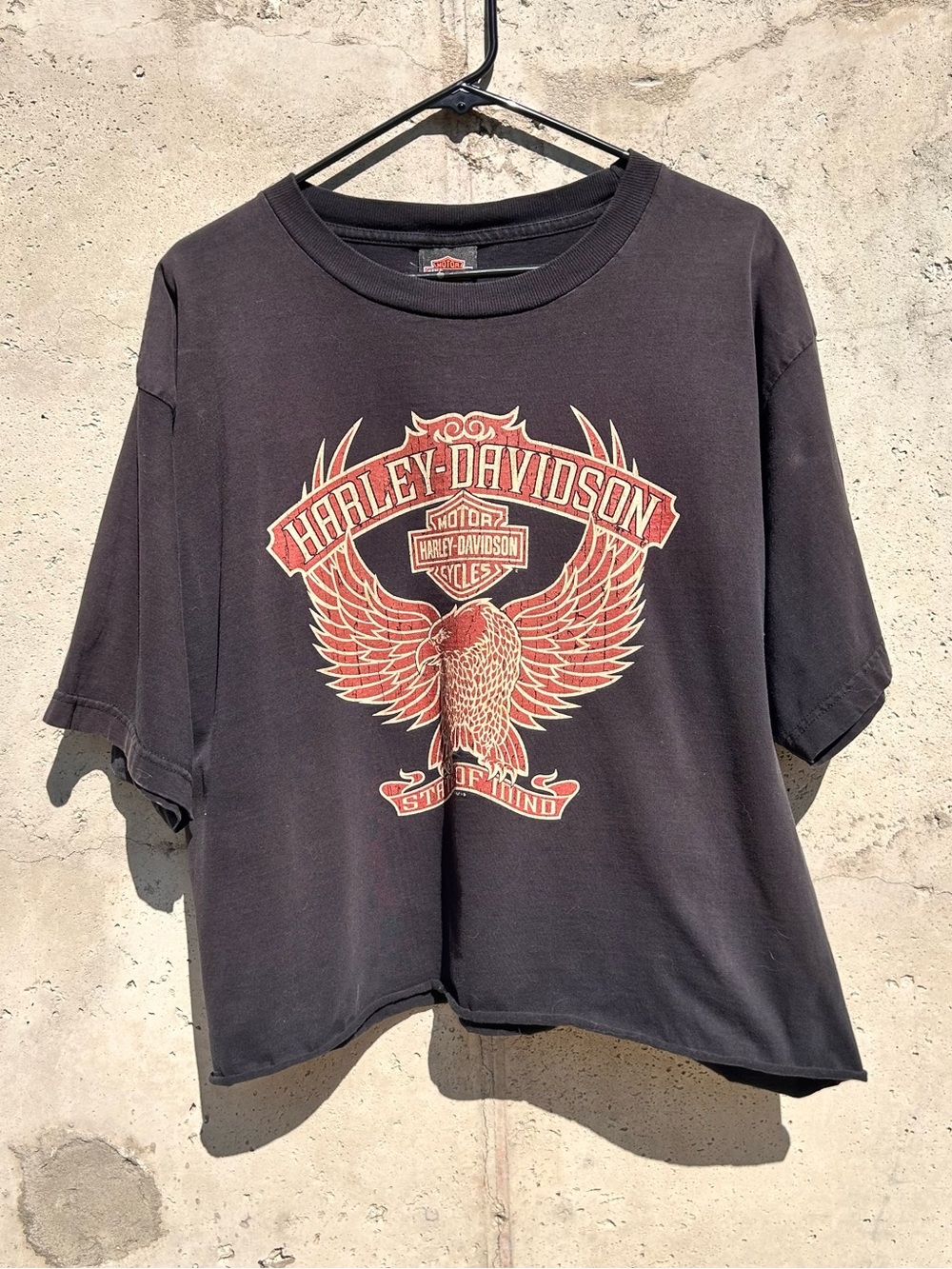 2XL Harley-Davidson Black Tee with Eagle Graphic “State of Mind” *Cropped* boxy